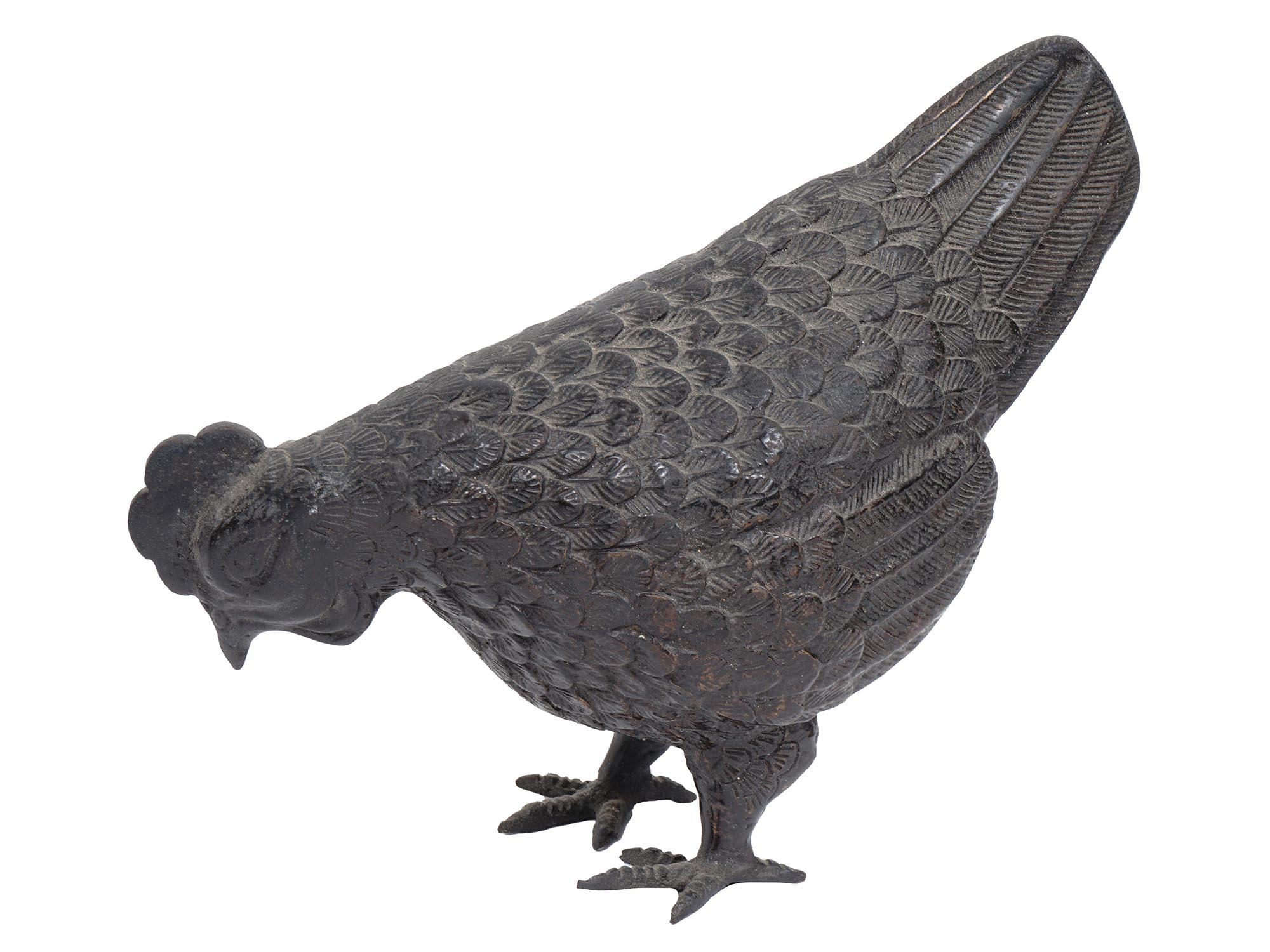 SMALL ASIAN PATINATED BRONZE FIGURINE OF A HEN PIC-0